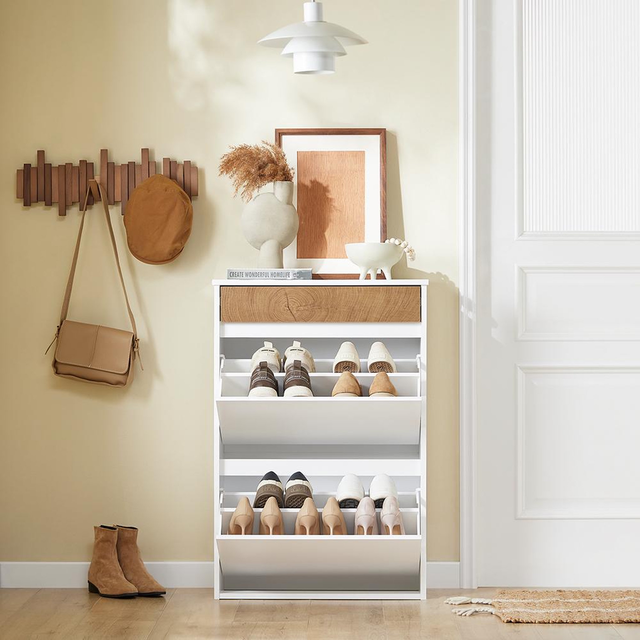 Voir la diapositive 2 : SOBUY SoBuy - Meuble À Chaussures avec un tiroir - Blanc - 61x25x91cm - Nordique - FSR205-NW