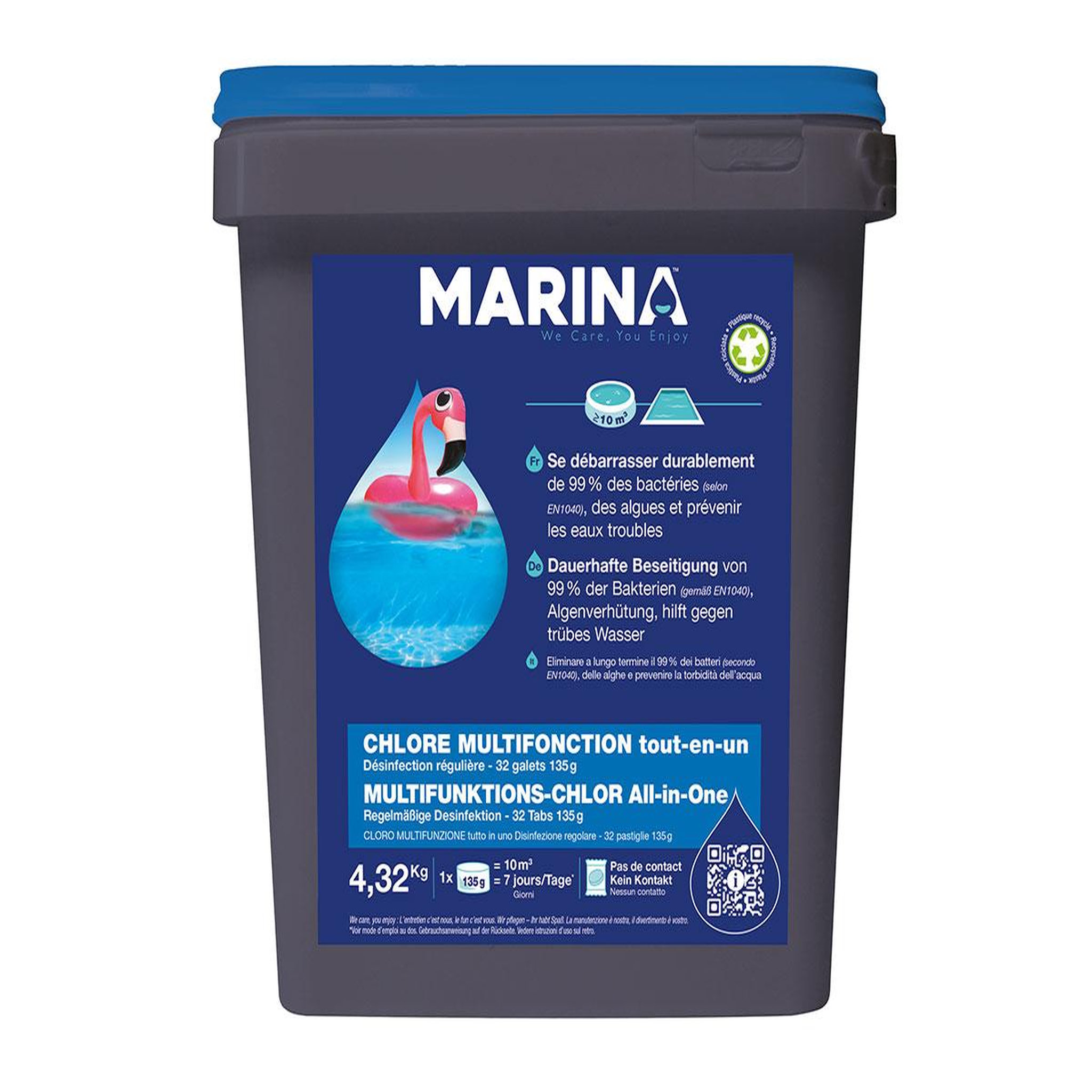MARINA Chlore multifonction galets pour piscine jusqu'à 15 m³ 4,32 kg - marina