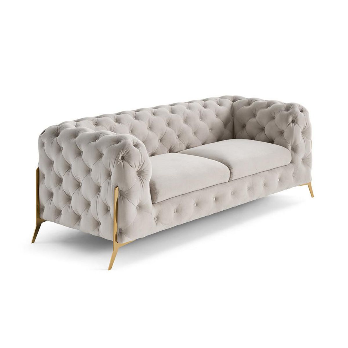 LISA DESIGN Camden - canapé 3 places chesterfield en velours - pieds en métal doré