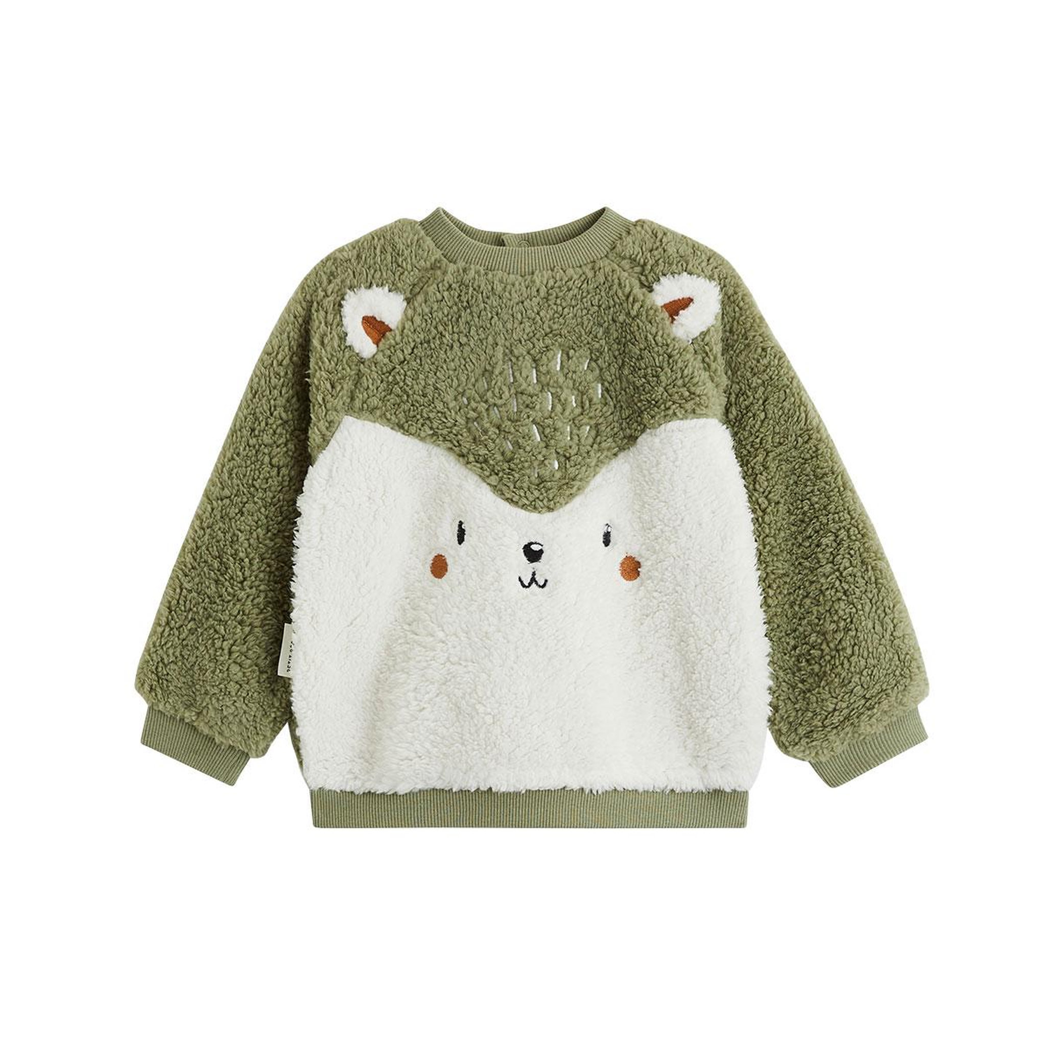 PETIT BEGUIN Sweat-shirt bébé en sherpa ginkgo. Coloris disponibles : Vert