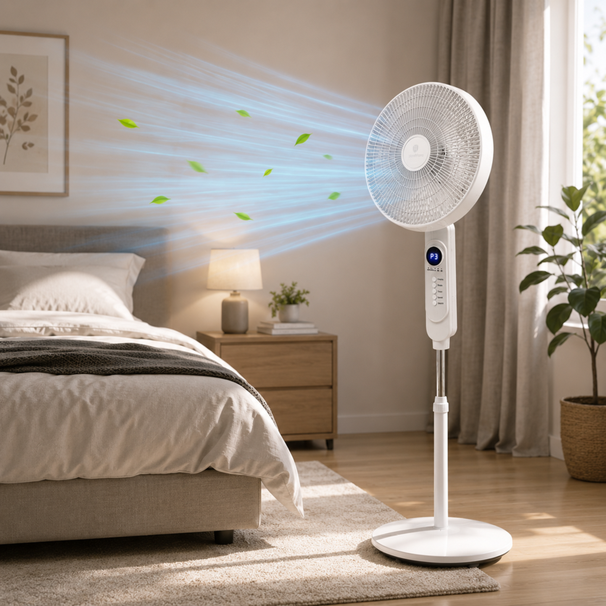 Voir la diapositive 2 : Ventilateur sur pied avec télécommande et écran led 40 cm – 45w