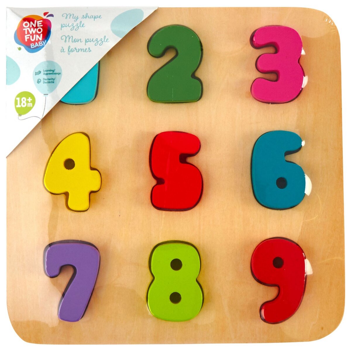 One Two Fun Puzzle bois formes ou chiffres 3D 