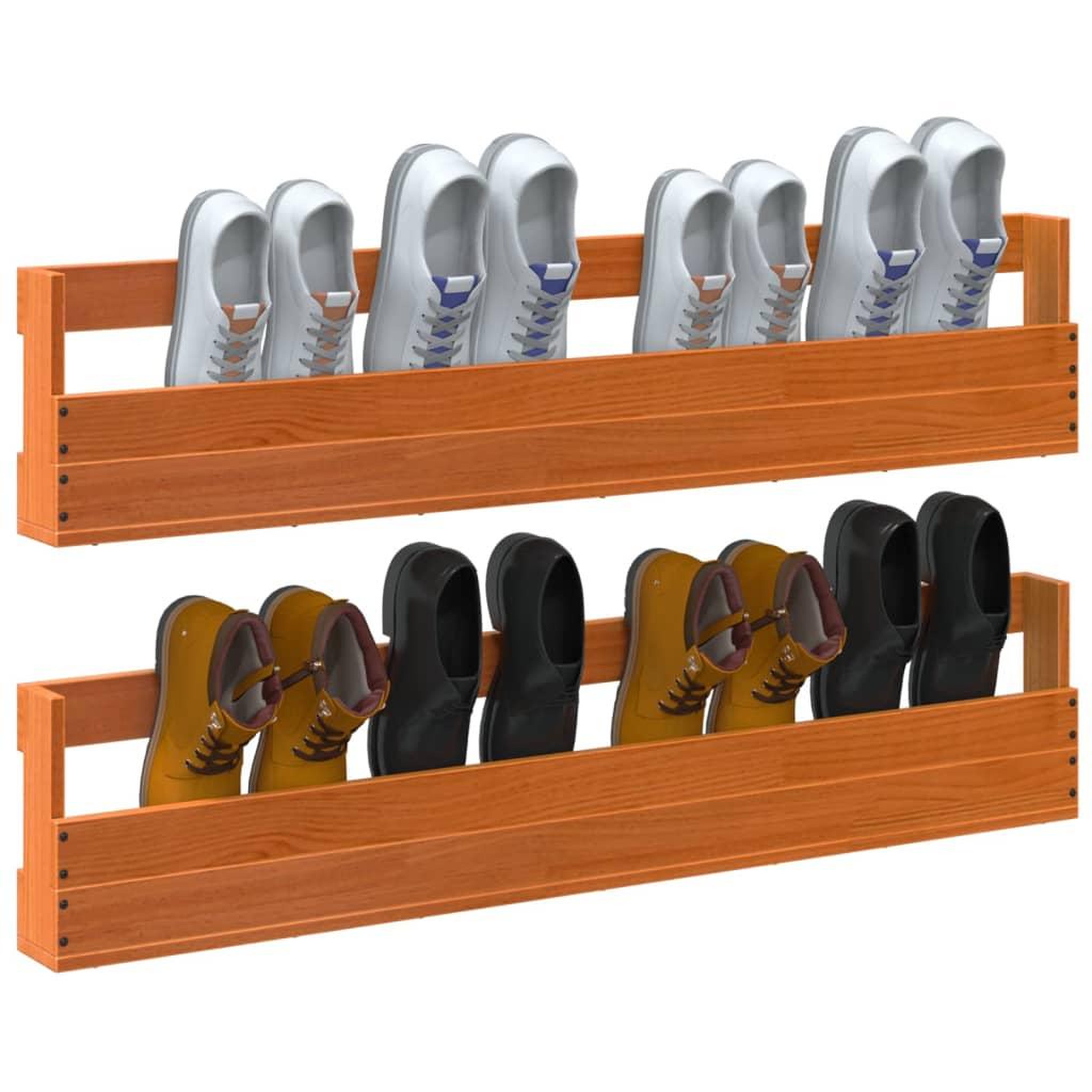 Voir la diapositive 4 : VIDAXL Etageres a chaussures murales 2 pcs cire marron 110x8,5x23,5 cm