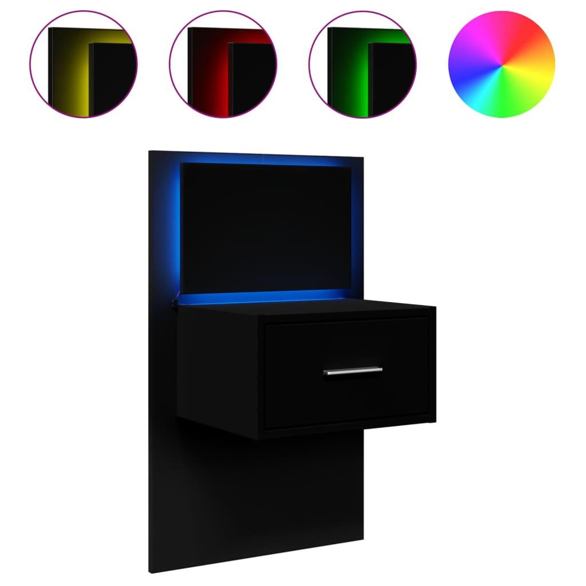 Voir la diapositive 2 : VIDAXL Table de chevet murale avec lumieres LED noir