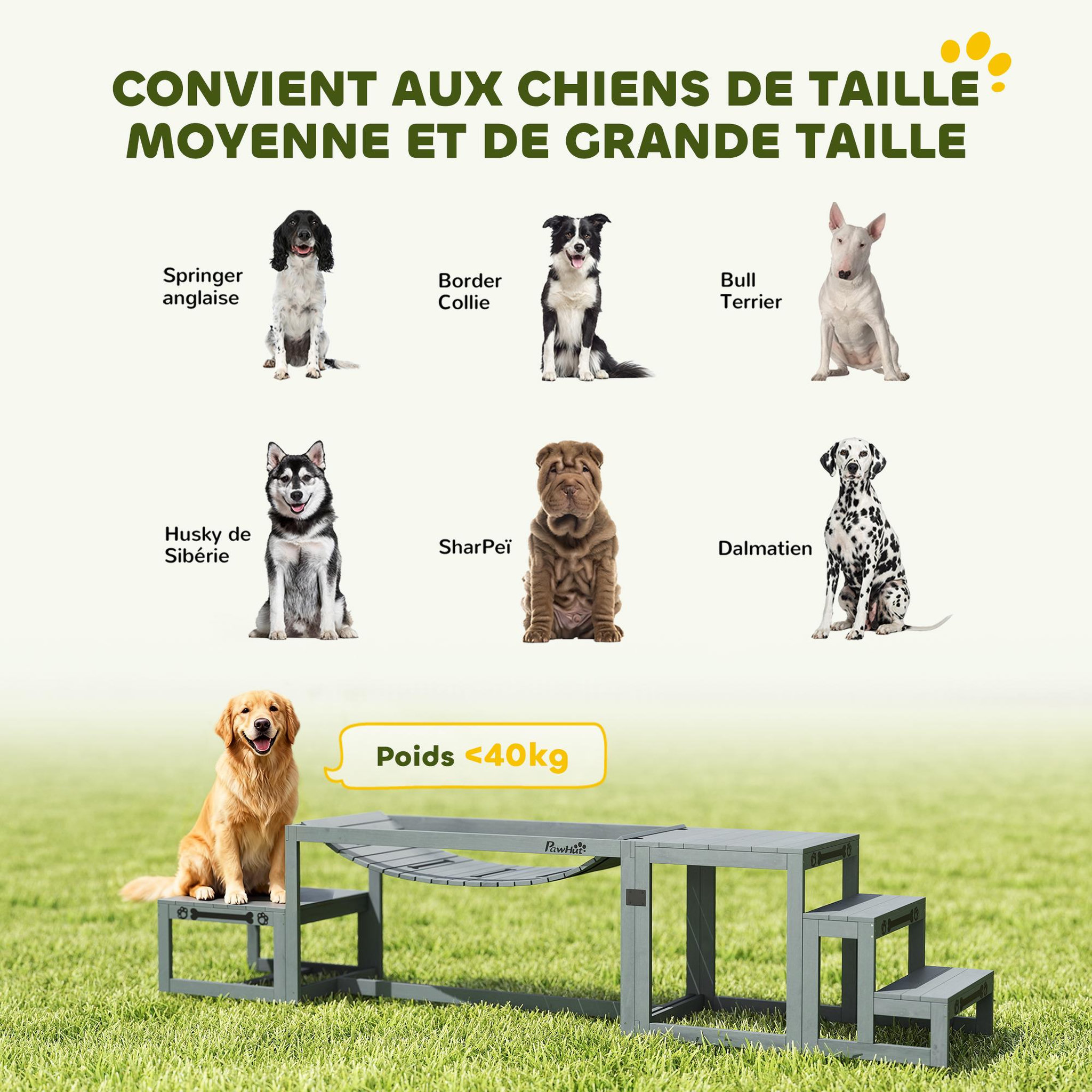 Voir la diapositive 6 : PAWHUT Passerelle agility chiens - passerelle pour parcours canins d'agility - bois de sapin gris