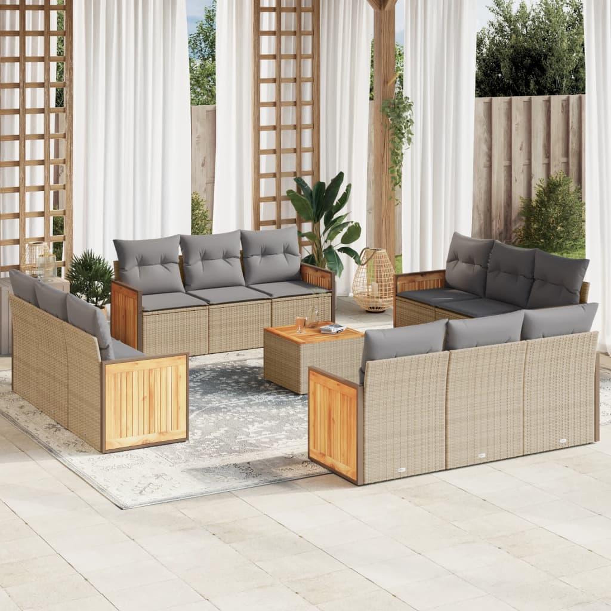 Voir la diapositive 1 : VIDAXL Salon de jardin avec coussins 13 pcs beige resine tressee