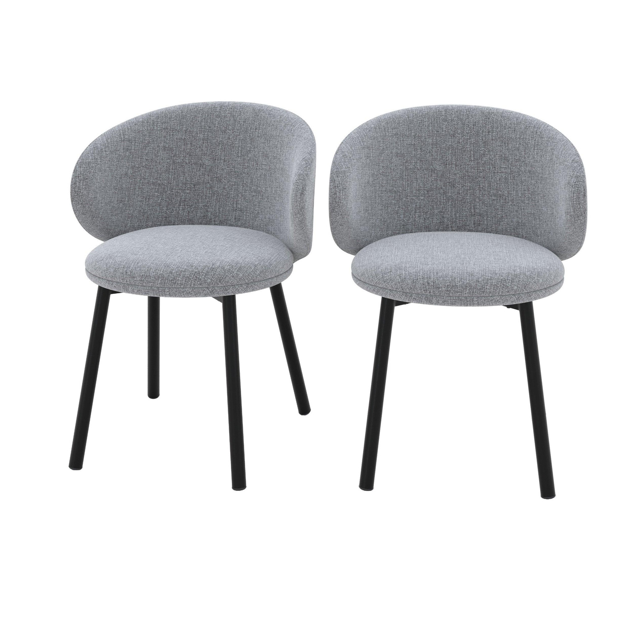 MAISON PAVANE Lot de 2 chaises en tissu gris foncé chiné et pieds noirs-cécilia