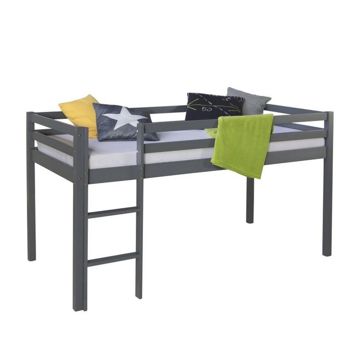 HomeStyle4U Lit gris mi-haut avec matelas sommier à lattes 90x200