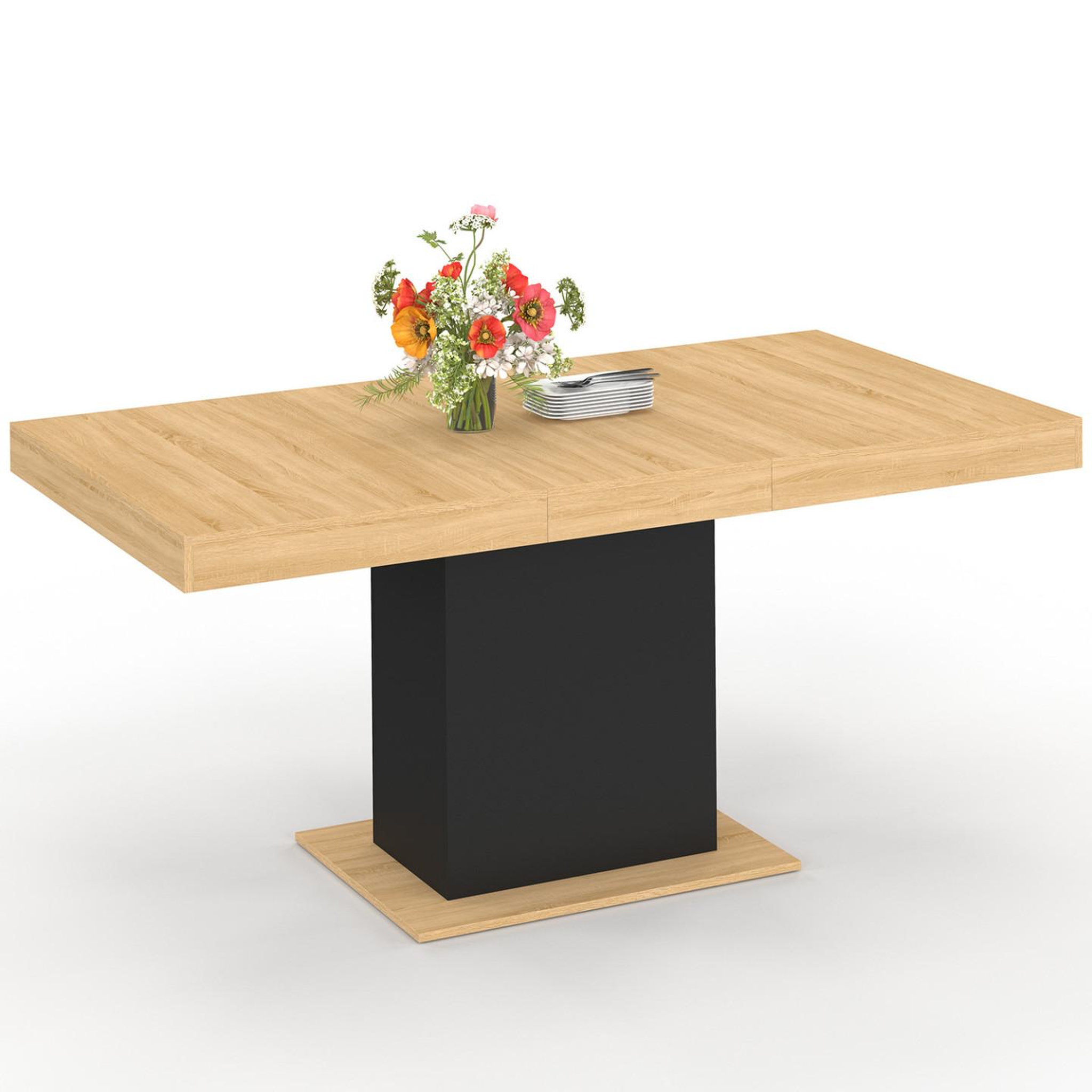 ID MARKET Table à manger extensible rectangle eden 4-6 personnes bois et noir 120-160 cm