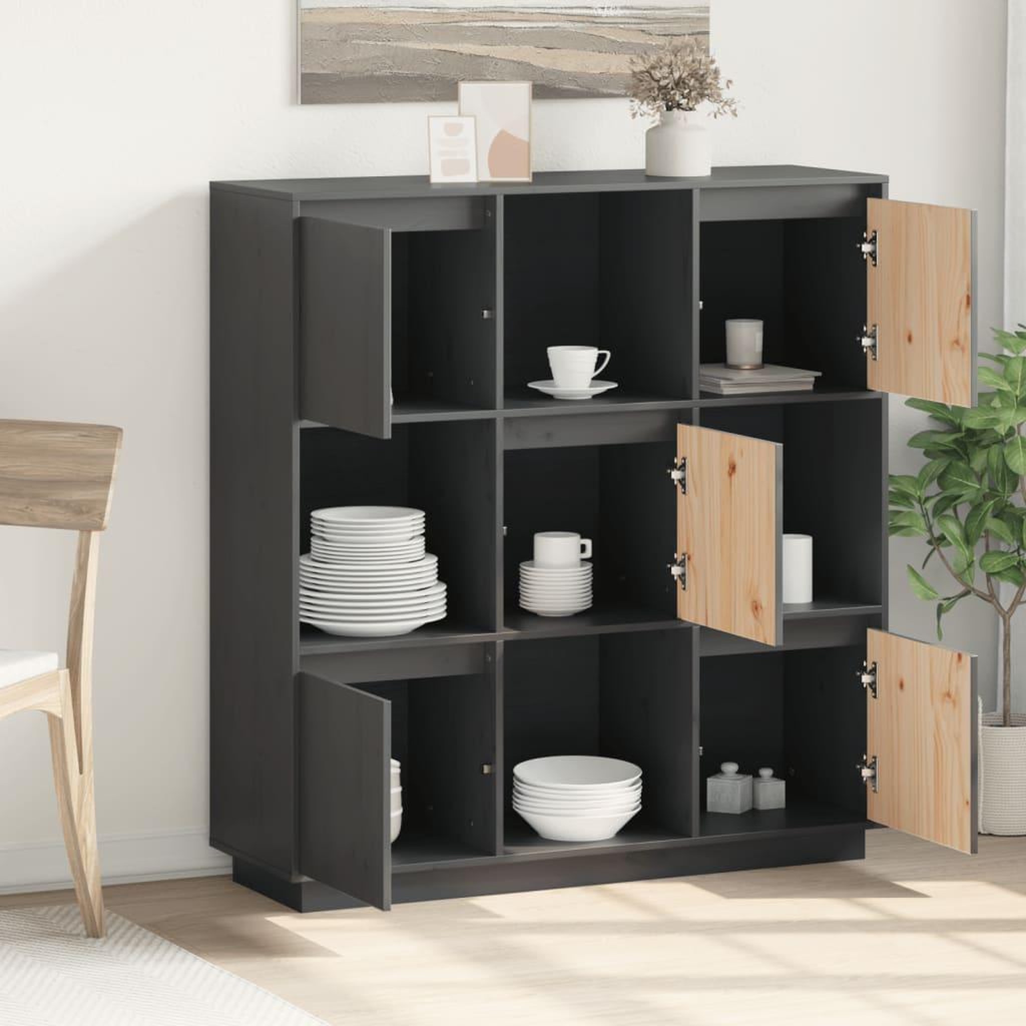 Voir la diapositive 3 : VIDAXL Buffet Gris 110,5x35x117 cm Bois massif de pin