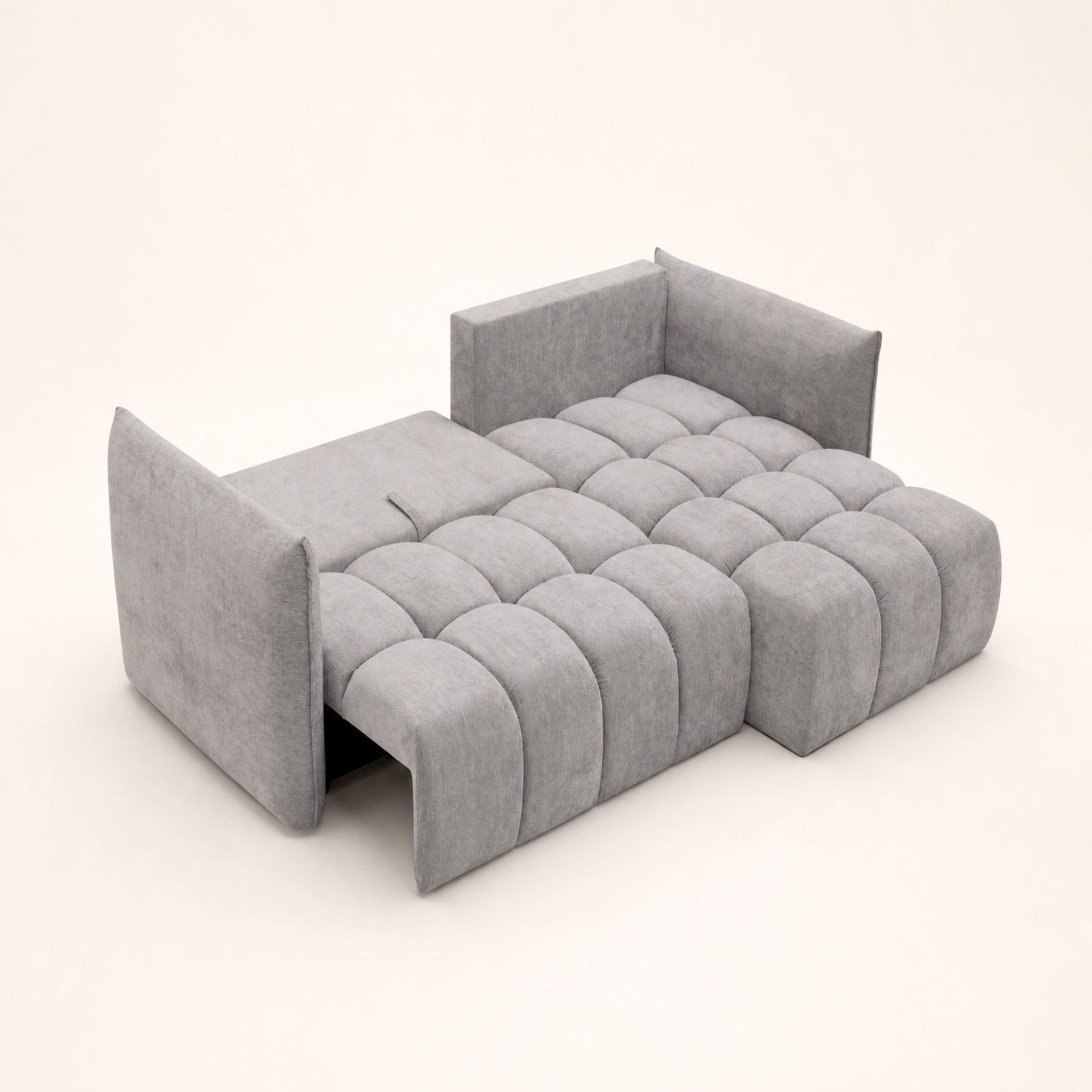 Voir la diapositive 4 : BEST MOBILIER Ambroise - canapé d'angle droit 4 places convertible avec coffre en velours texturé
