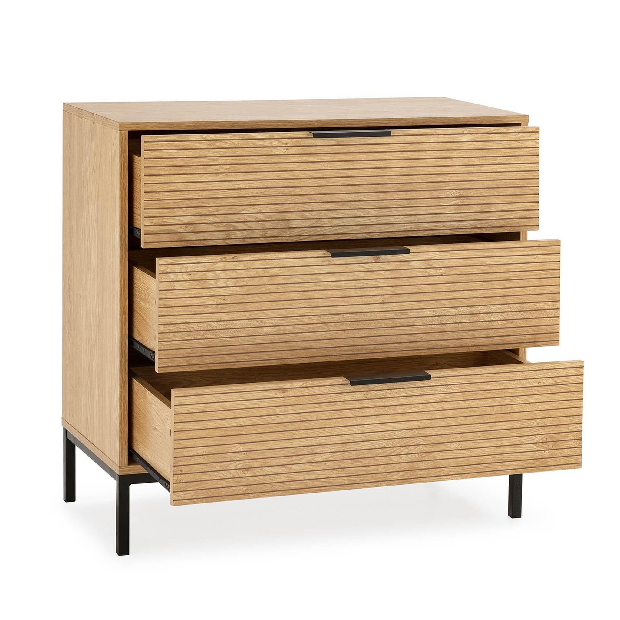 Voir la diapositive 3 : VS VENTA-STOCK Commode Monica 3 tiroirs couleur Bois