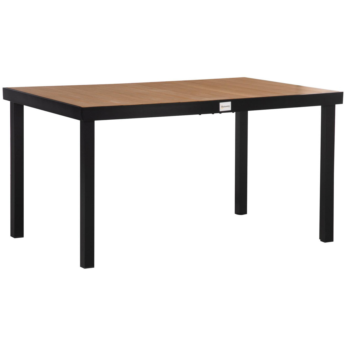 OUTSUNNY Table de jardin 6 personnes dim. 140 x 90 x 74 cm aluminium noir plastique effet bois naturel