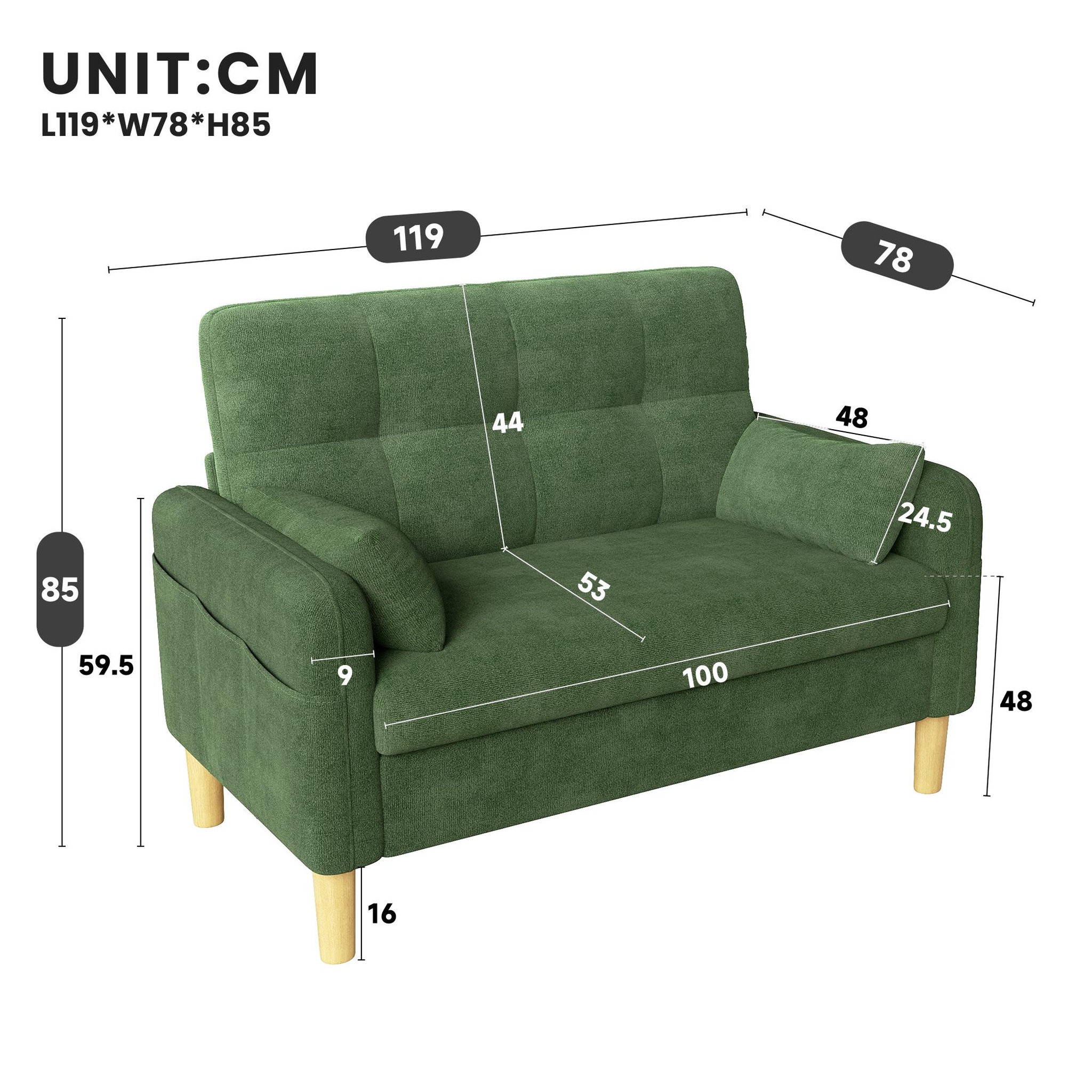 Voir la diapositive 3 : MERAX Canapé 2 places compact avec 2 coussins rangement latéral tissu chenille