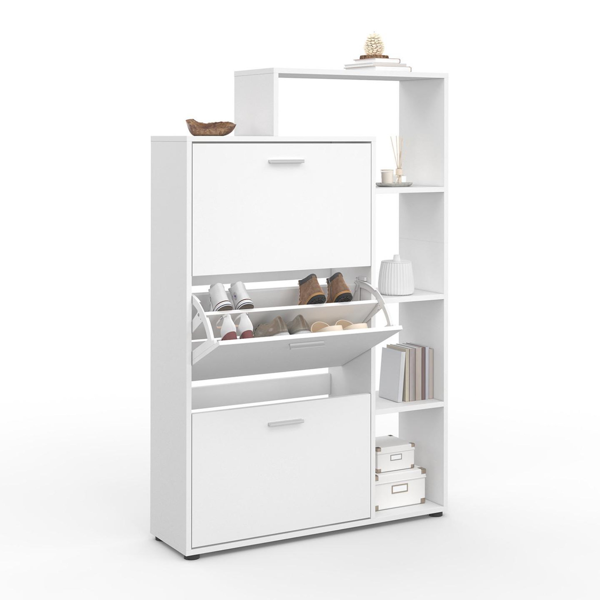 ID MARKET Meuble à chaussures 18 paires klark 3 portes avec étagère blanc