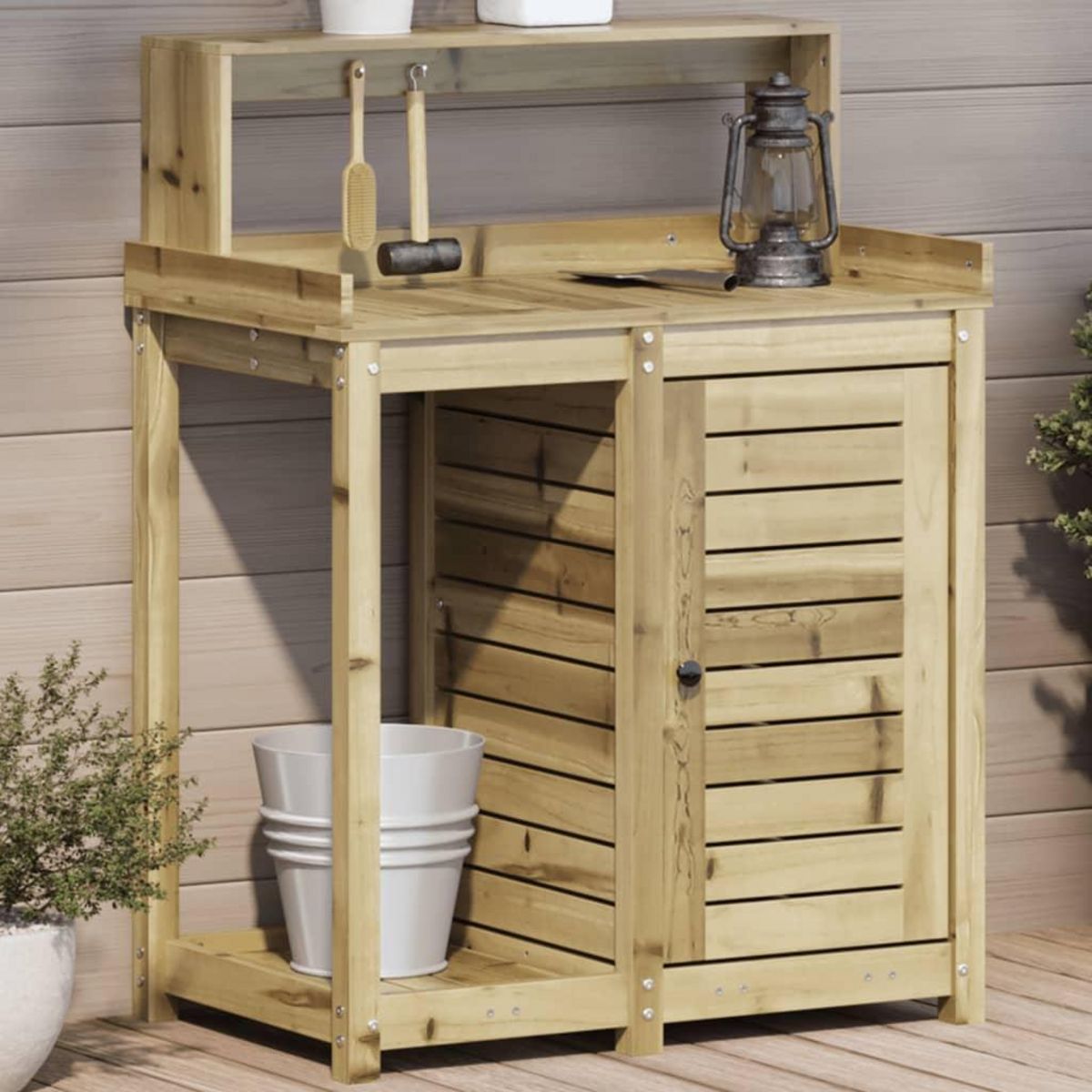 VIDAXL Table de rempotage avec etageres bois de pin impregne