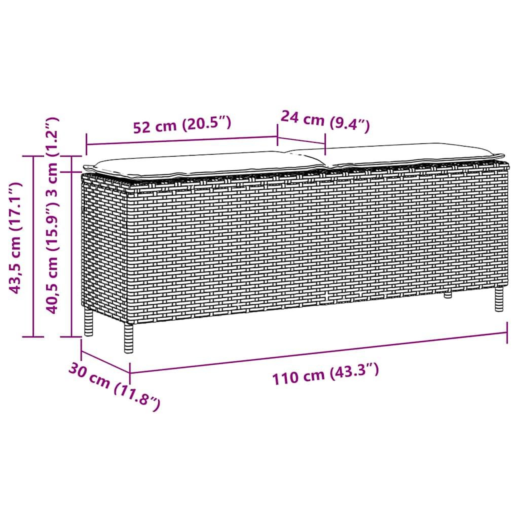 Voir la diapositive 6 : VIDAXL Banc de jardin avec coussin gris 110x30x40,5 cm resine tressee