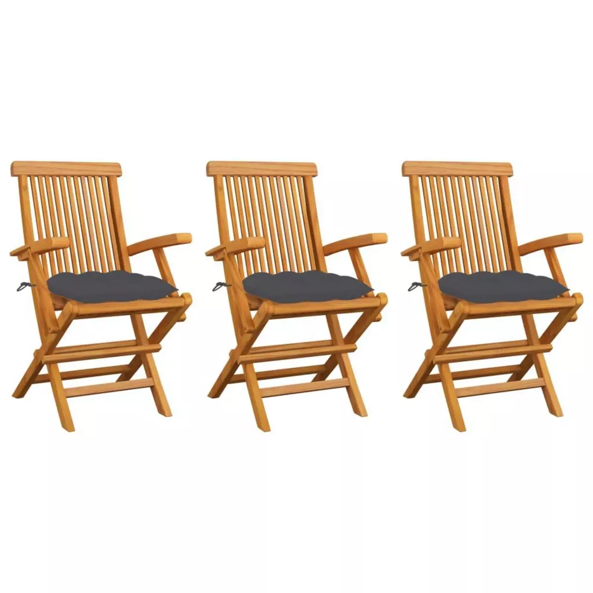 VIDAXL Chaises de jardin avec coussins anthracite 3 pcs Bois de teck