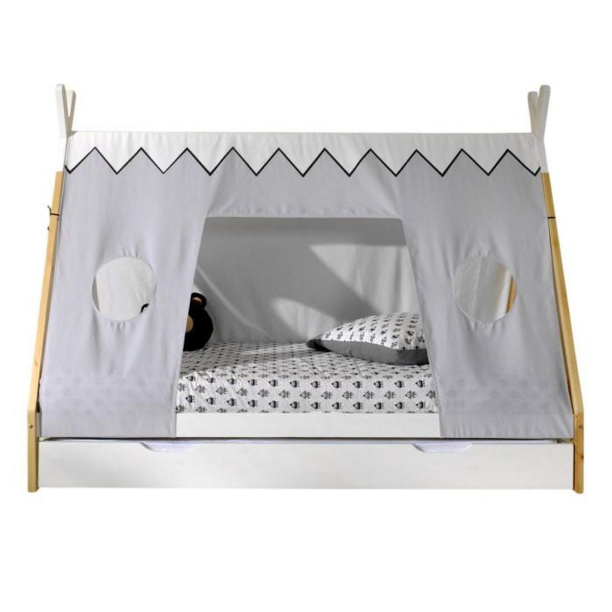 Paris Prix Pack - Lit Enfant, Tiroir & Voile  Tipi  90x200cm Blanc