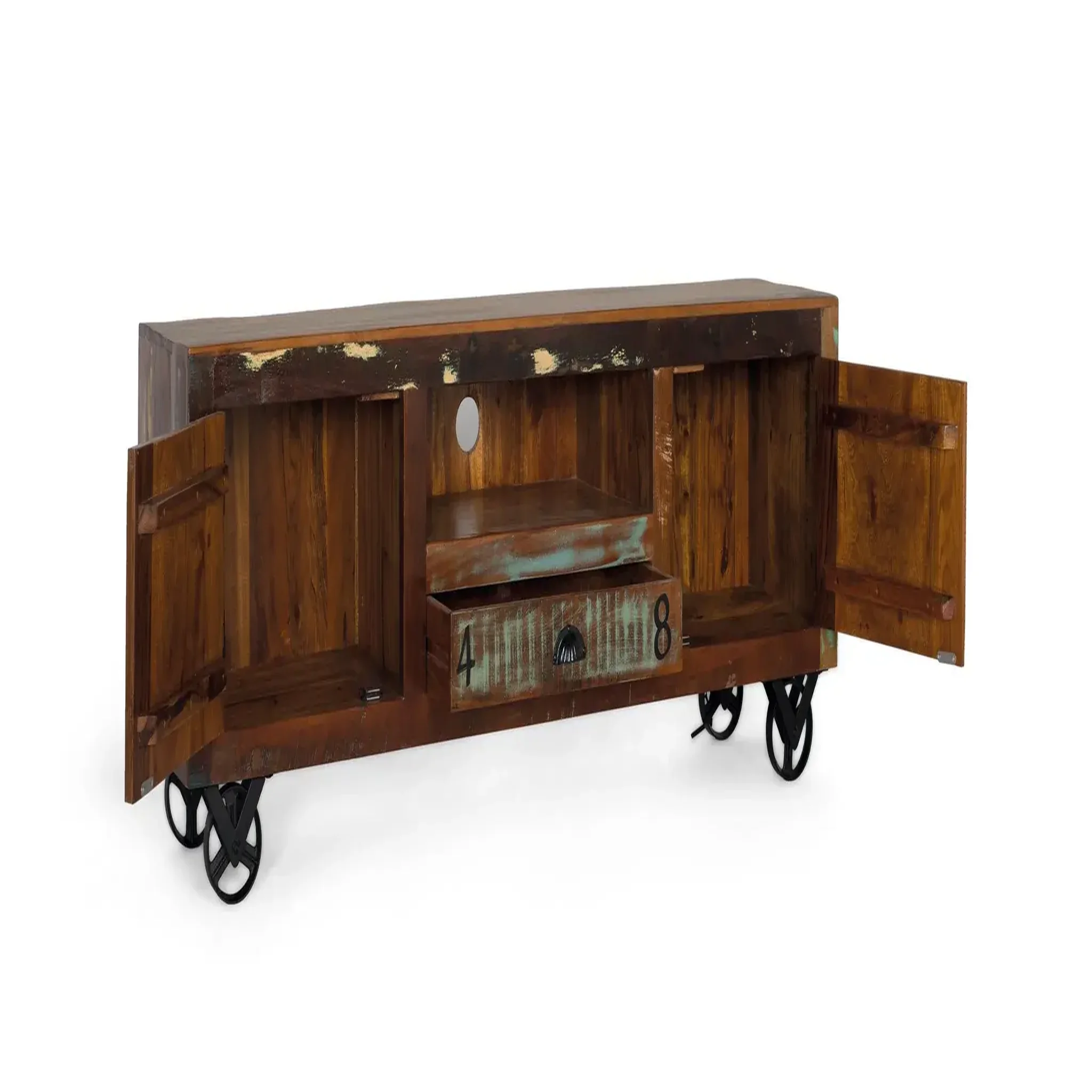 Voir la diapositive 2 : GINER Y COLOMER SL Meuble tv en bois recyclé 160 cm style vintage moderne