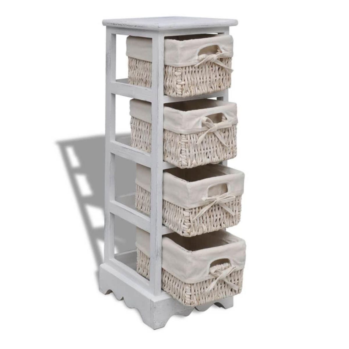 VIDAXL Etagere de rangement en bois 4 paniers en tissage Blanc