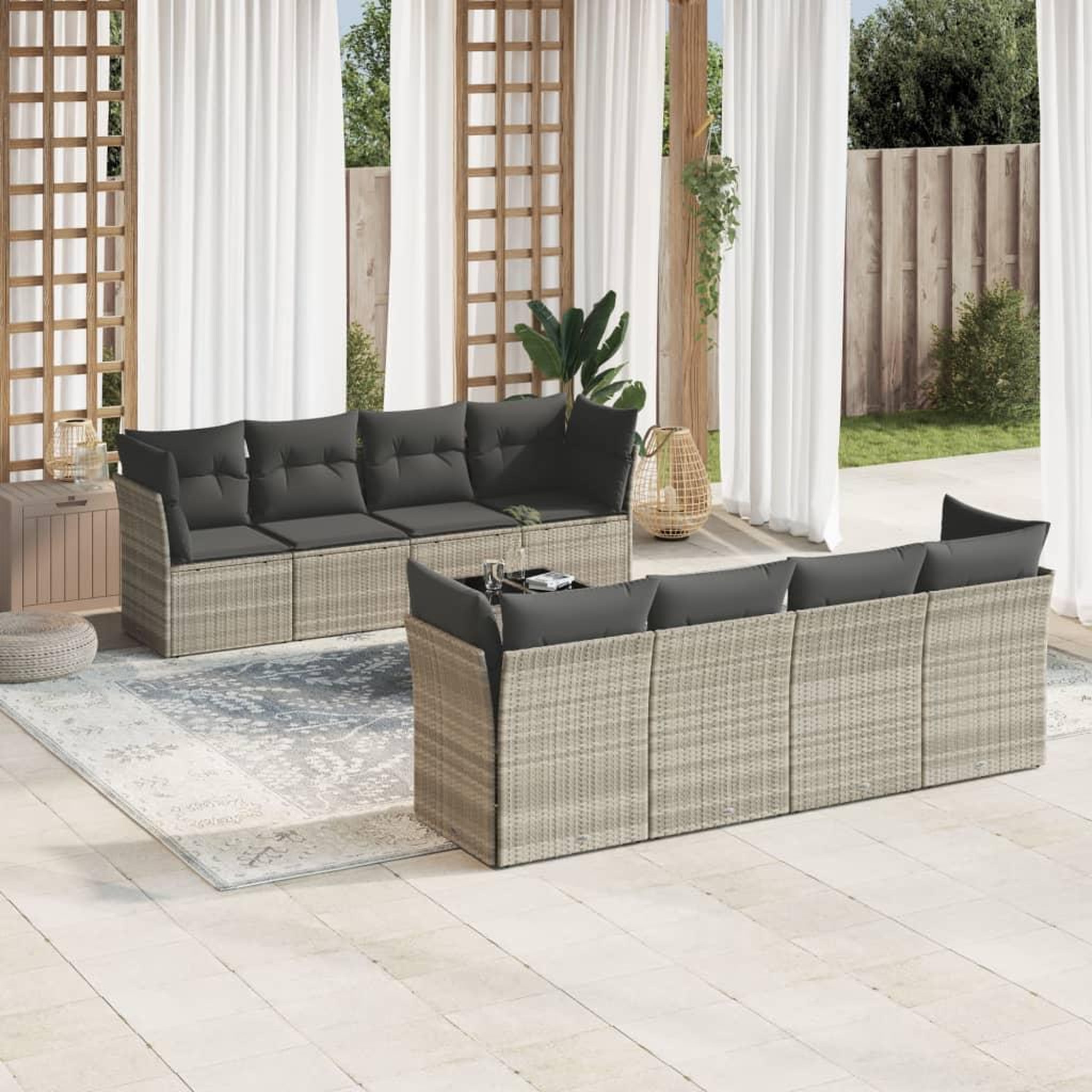 VIDAXL Salon de jardin 9 pcs avec coussins gris clair resine tressee