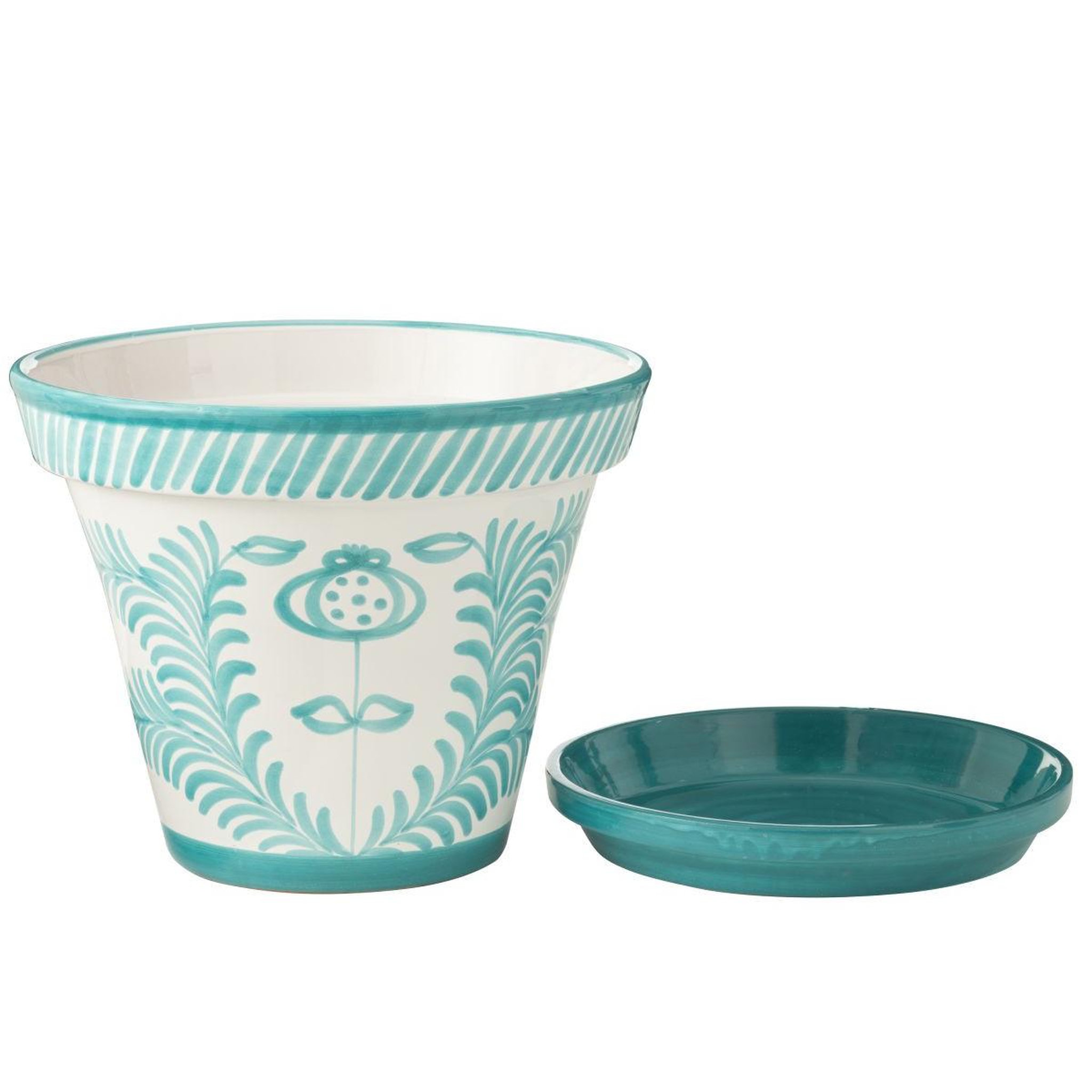 Voir la diapositive 3 : J-LINE Pot avec soucoupe en céramique  granada  50cm bleu aqua