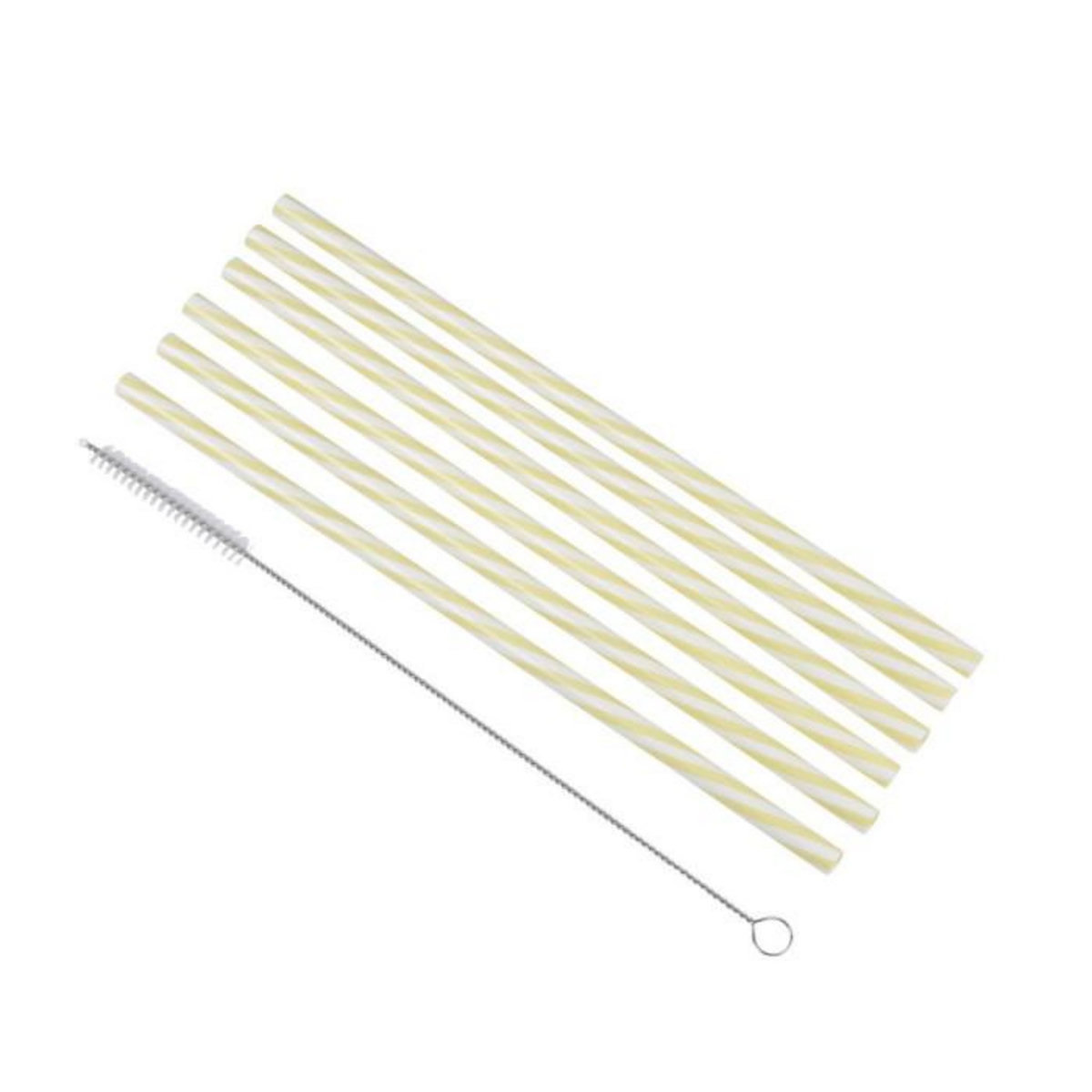 Paris Prix Lot de 6 Pailles & Brosse  Réutilisables  23cm Jaune