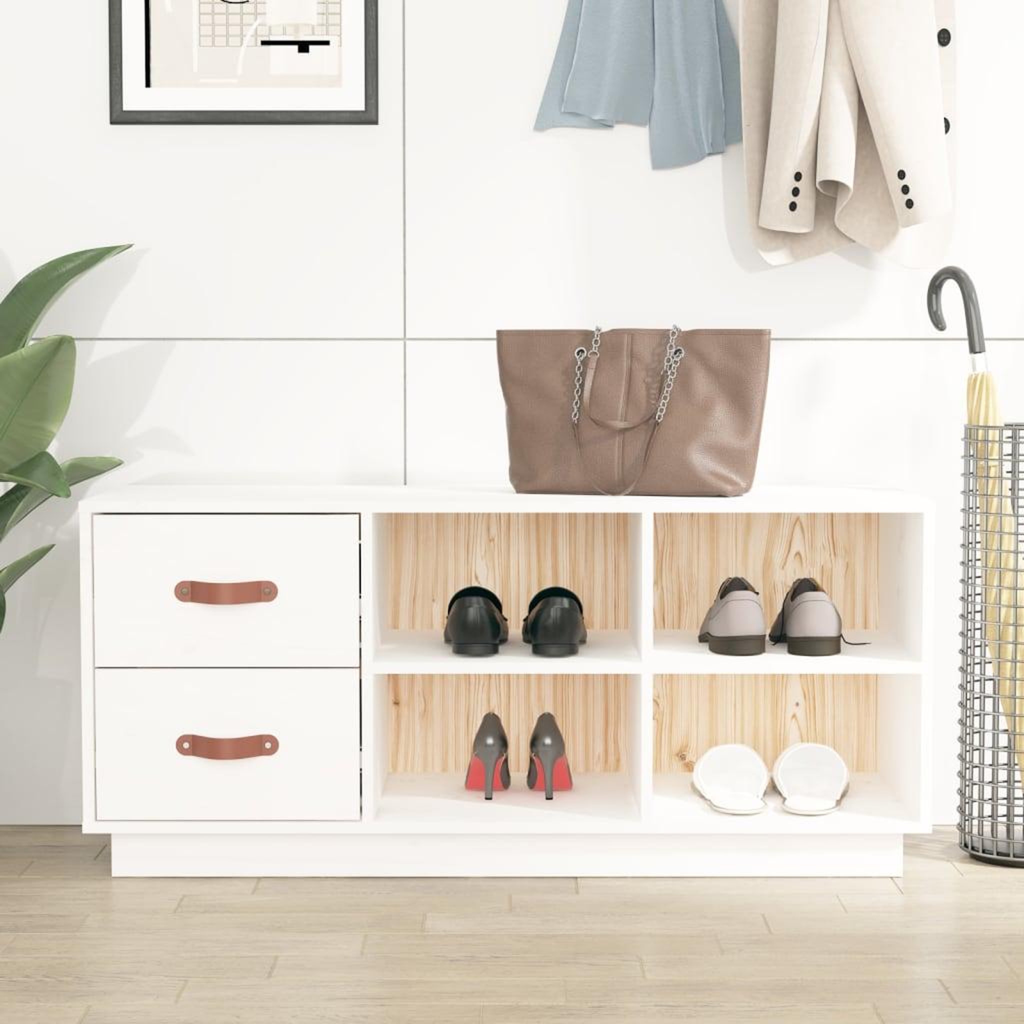 Voir la diapositive 1 : VIDAXL Banc a chaussures Blanc 100x34x45 cm Bois de pin massif