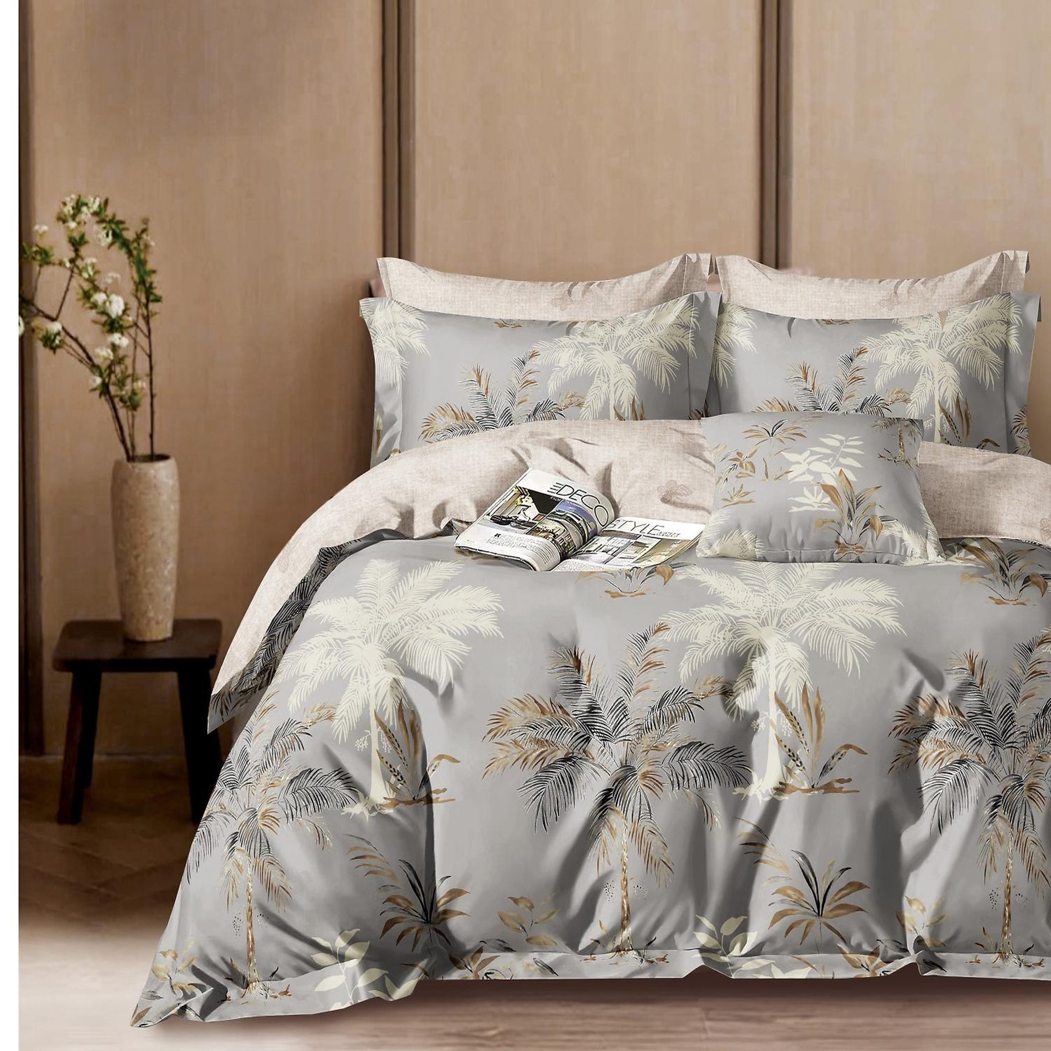 Home collection Parure housse de couette 100 % percale de coton 80 fils Sélénore. Coloris disponibles : Gris