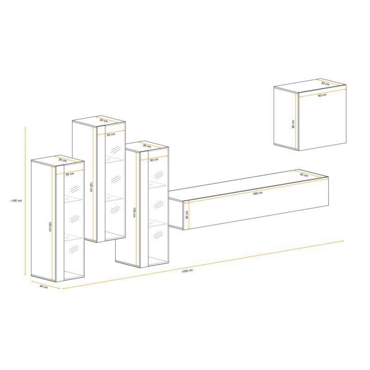 Paris Prix Meuble TV Mural Design  Switch XIII  330cm Gris