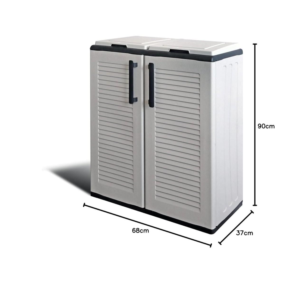 ART PLAST Cache Poubelles de tri Selectif 2 Sacs - Armoire Recyclage 68 x 37 x 90 cm Gris Clair 2 Portes 4 pieds ART PLAST