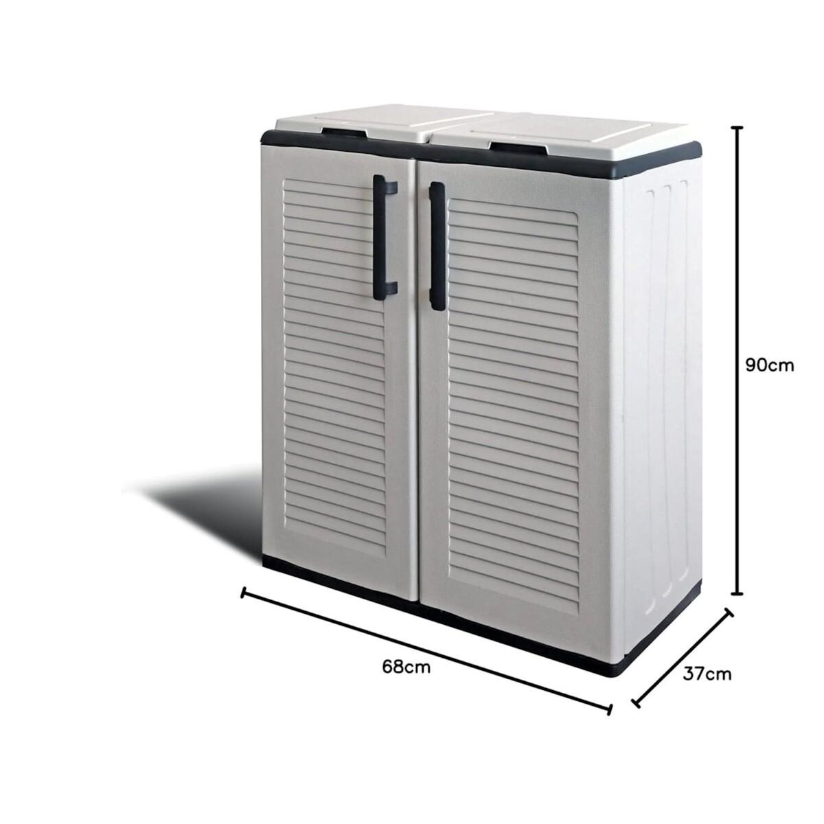 ART PLAST Cache Poubelles de tri Selectif 2 Sacs - Armoire Recyclage 68 x 37 x 90 cm Gris Clair 2 Portes 4 pieds ART PLAST