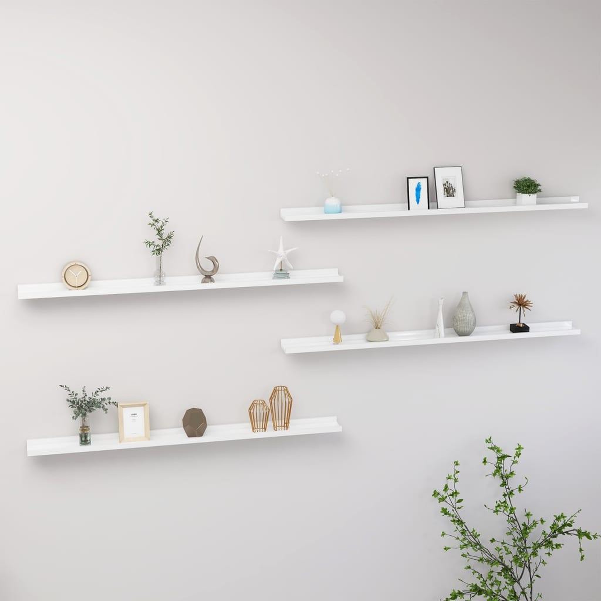 Voir la diapositive 1 : VIDAXL Etageres murales 4 pcs Blanc brillant 115x9x3 cm