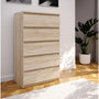 Voir la diapositive 2 : MARKET24 Commode CHELSEA 5 tiroirs - L 77,2 x P 42,2 x H 128,1 - Décor chene sonoma