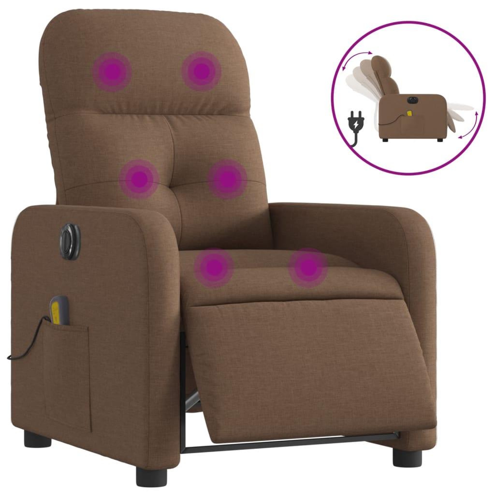 Voir la diapositive 2 : VIDAXL Fauteuil inclinable de massage electrique marron tissu