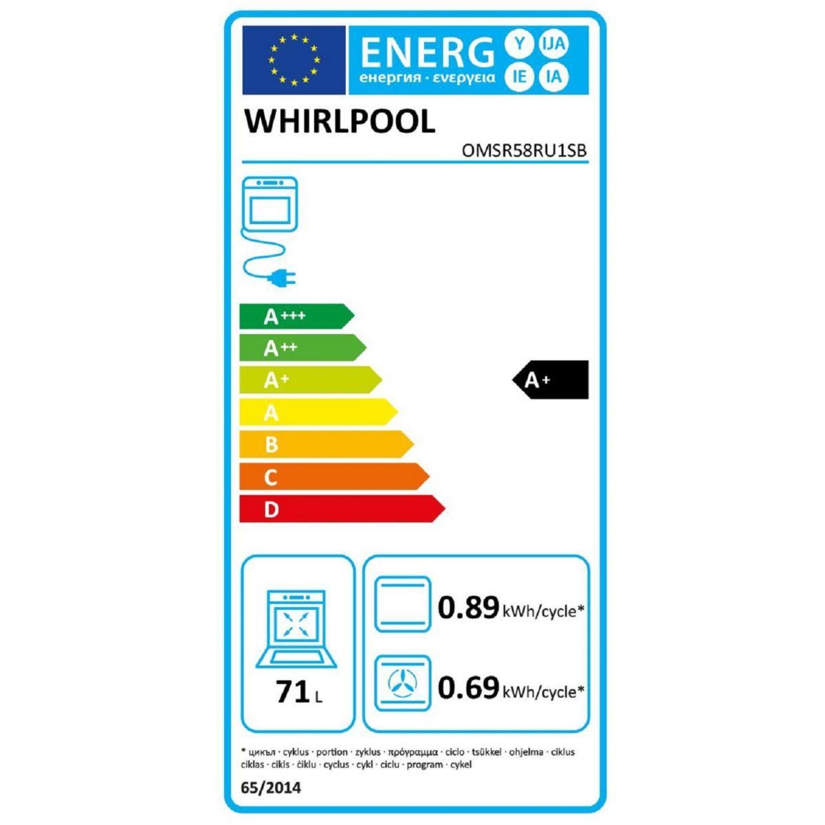 Whirlpool Four encastrable fonction vapeur OMSR58RU1SB Steam+