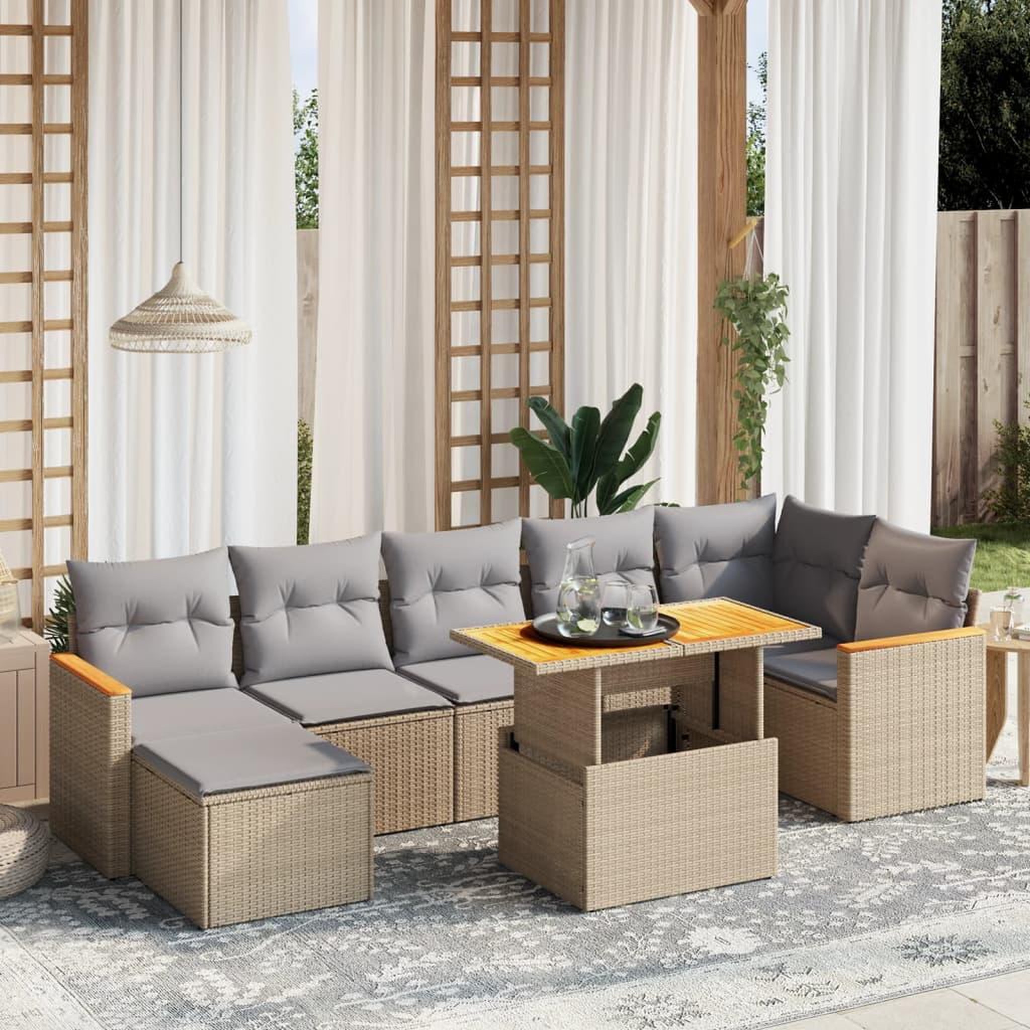 VIDAXL Salon de jardin avec coussins 8 pcs beige resine tressee