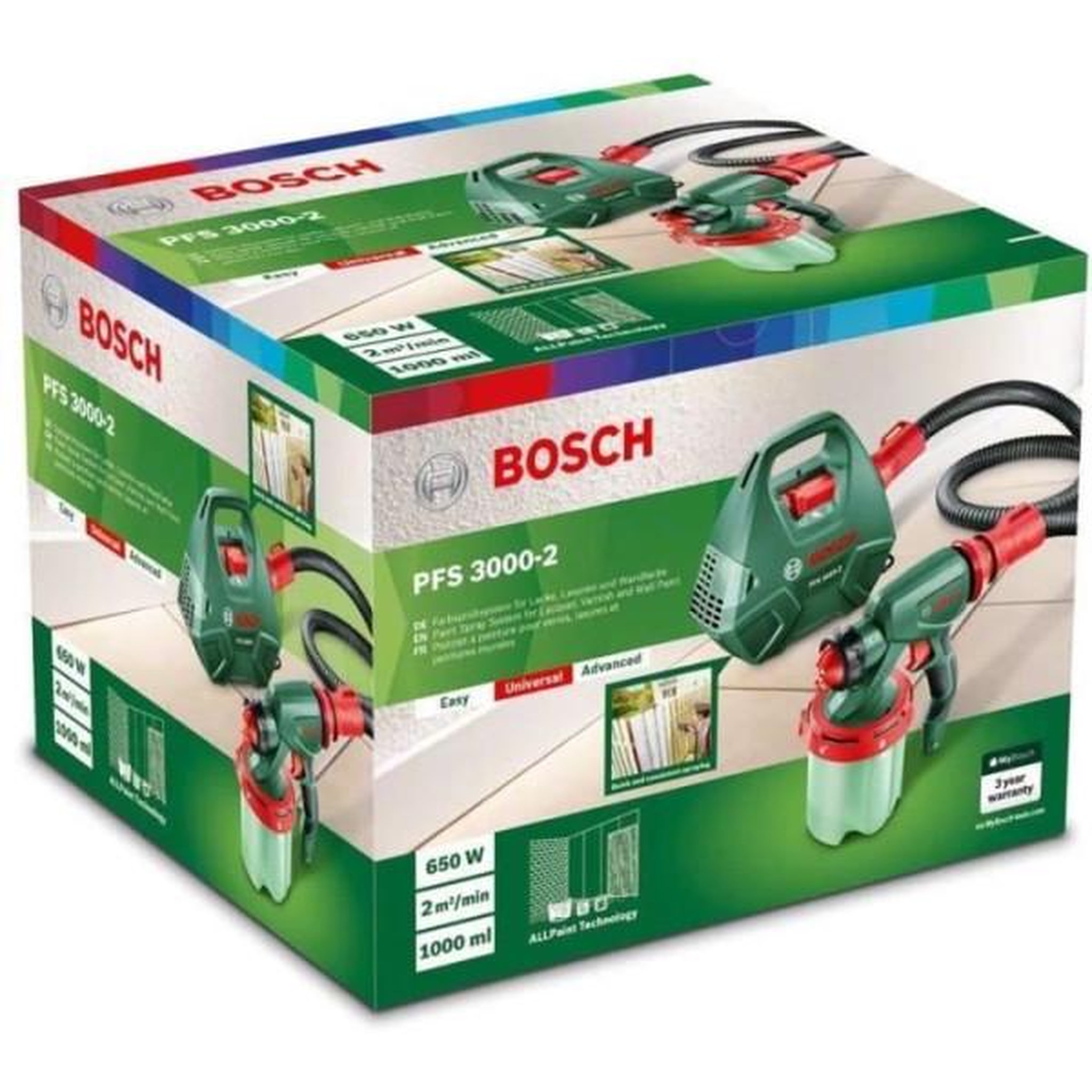 Voir la diapositive 2 : BOSCH Pistolet a peinture BOSCH PFS 3000-2 650W - Basse pression - Pour intérieur et extérieur