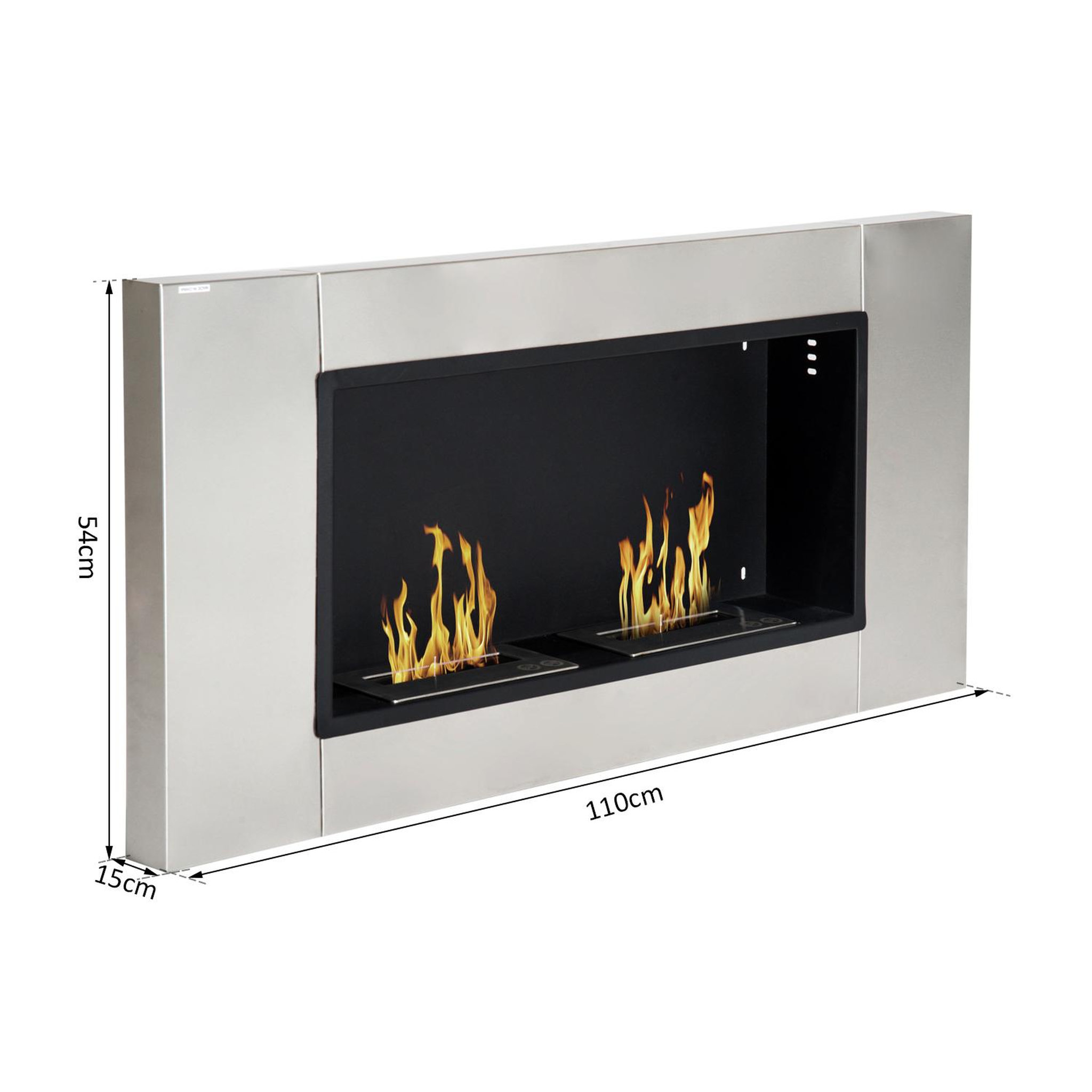 Voir la diapositive 3 : HOMCOM Cheminée bioéthanol murale design Bauhaus 2 brûleurs 3 L couverture 25-30 m² acier inox brossé