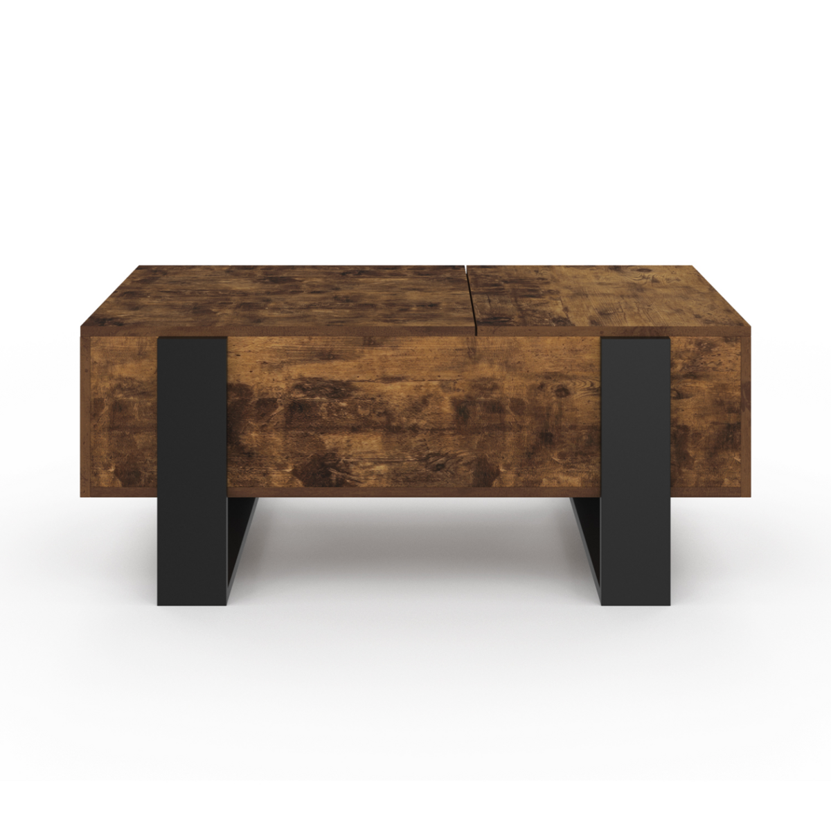 ID MARKET Table basse 2 plateaux relevables PHOENIX bois effet vieilli et noir