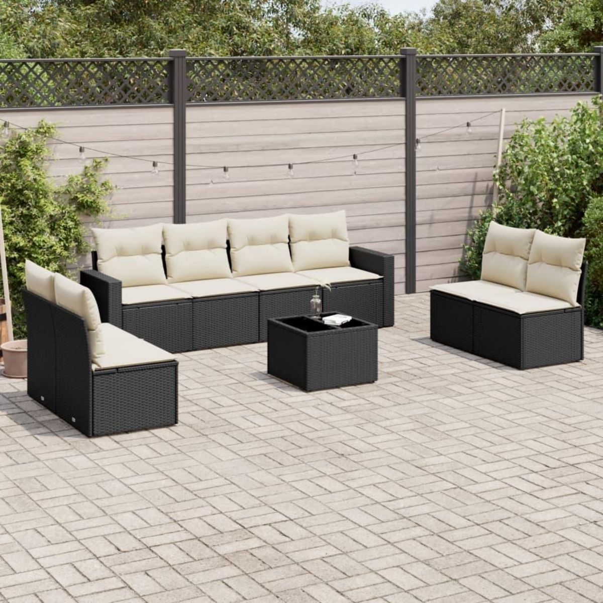 VIDAXL Salon de jardin 9 pcs avec coussins noir resine tressee