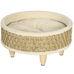 PAWHUT Canapé panier lit chien chat style cosy naturel - coussin inclus - dim. Ø 48 x 24,5H cm - bois pin jonc de mer