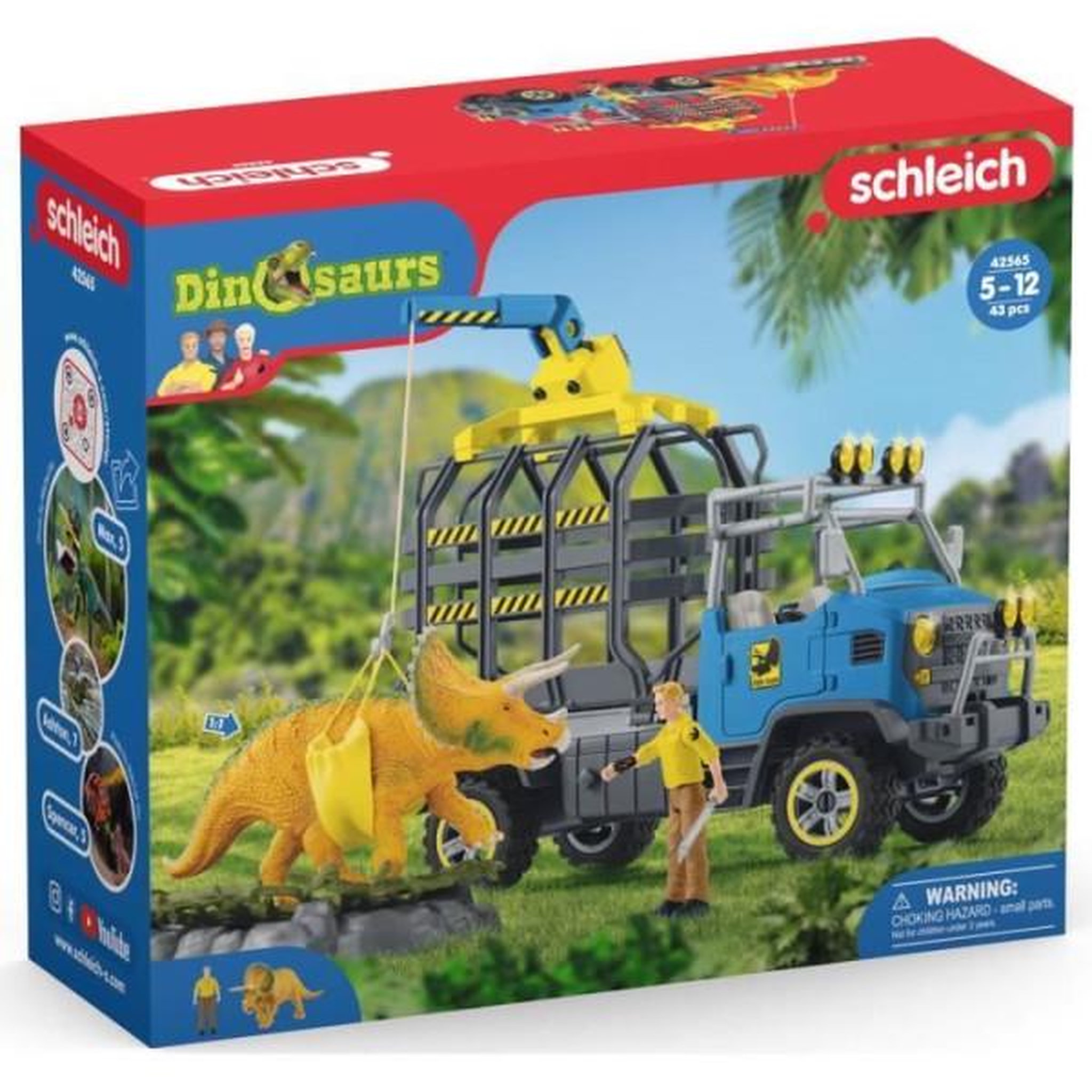 Voir la diapositive 3 : Schleich Mission de transport Dino, coffret de 43 pieces avec figurine tricératops et camion de transport, jouets dinosaures pour enfant