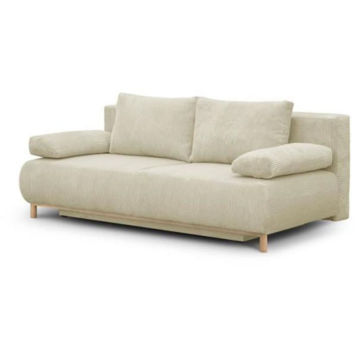 MARKET24 Banquette convertible 3 places MIKA - Velours côtelé Beige - Coffre de rangement - L 192 x H 84 x P 93 cm