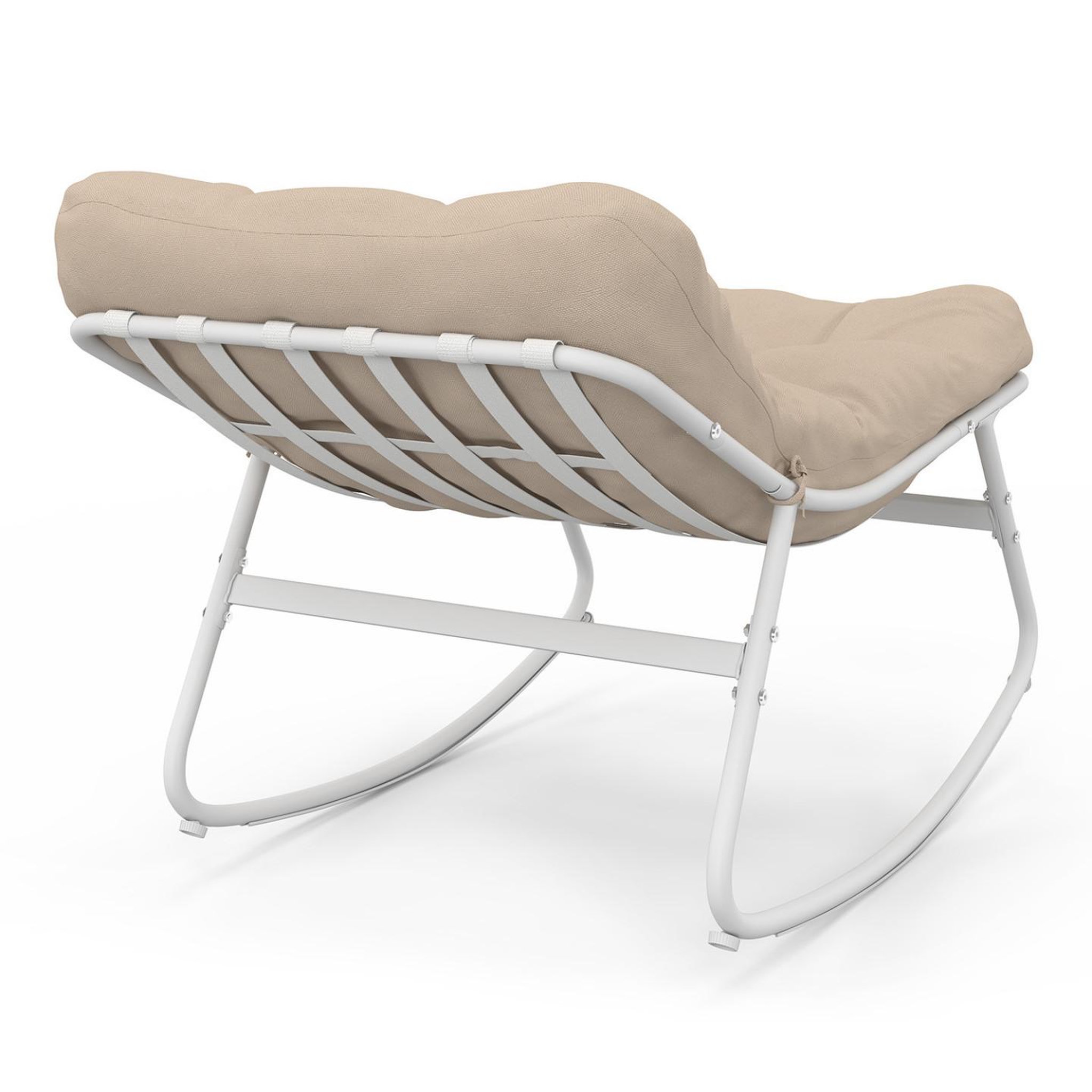 Voir la diapositive 4 : ID MARKET Lot de 2 fauteuils de jardin à bascule arona blanc coussin beige