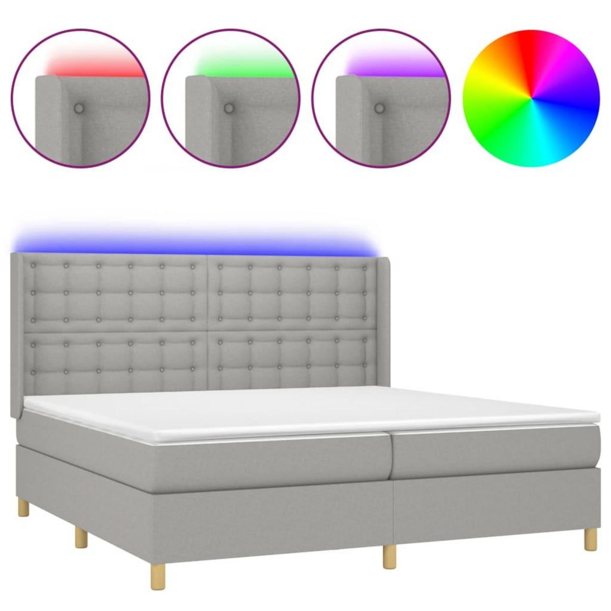 VIDAXL Sommier a lattes de lit matelas LED Gris clair 200x200 cm Tissu