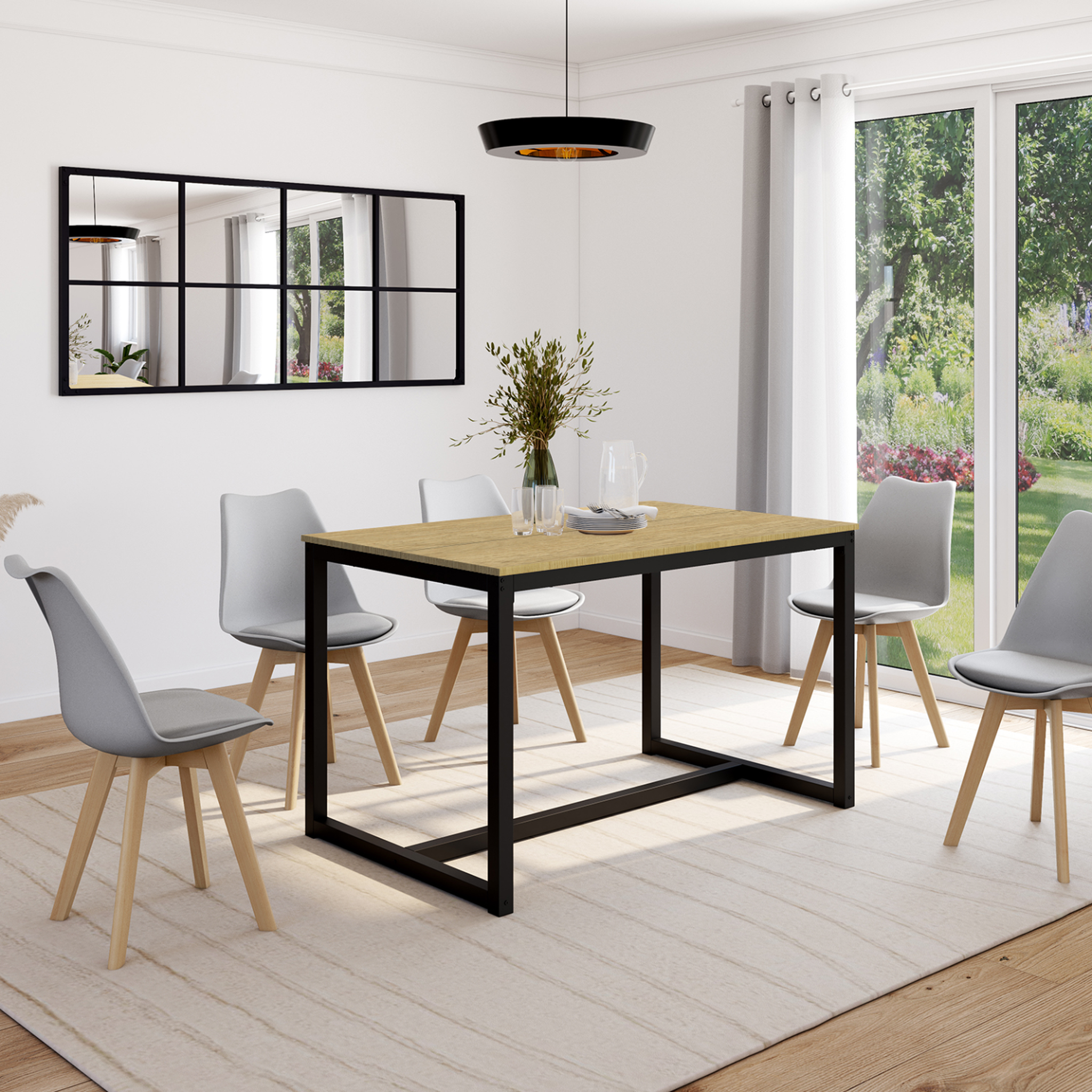 Voir la diapositive 2 : ID MARKET Table à manger rectangle detroit 6 personnes design industriel 120 cm