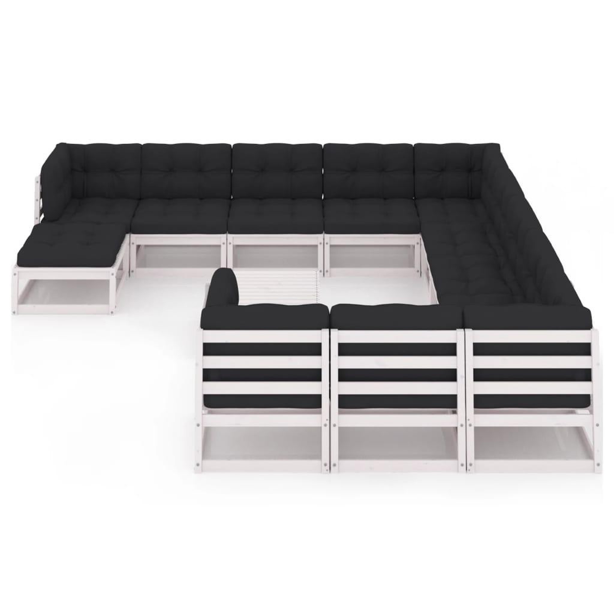 Voir la diapositive 3 : VIDAXL Salon de jardin 13 pcs avec coussins Blanc Bois de pin massif