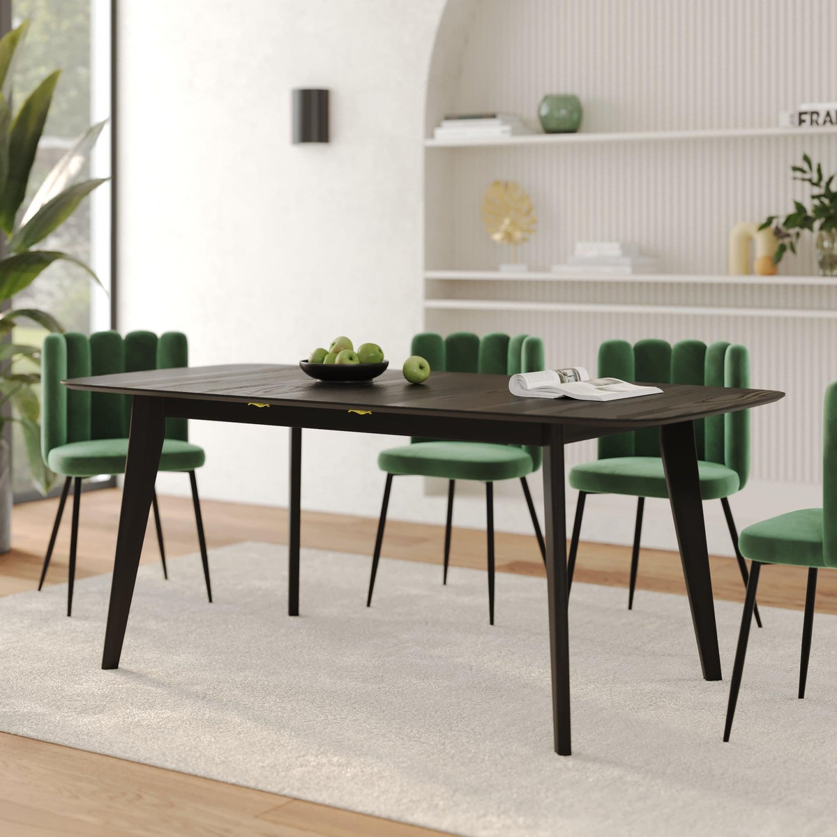 Rendez vous déco Table rectangulaire 4/6 personnes extensible en bois noir 150/180 cm-Oman